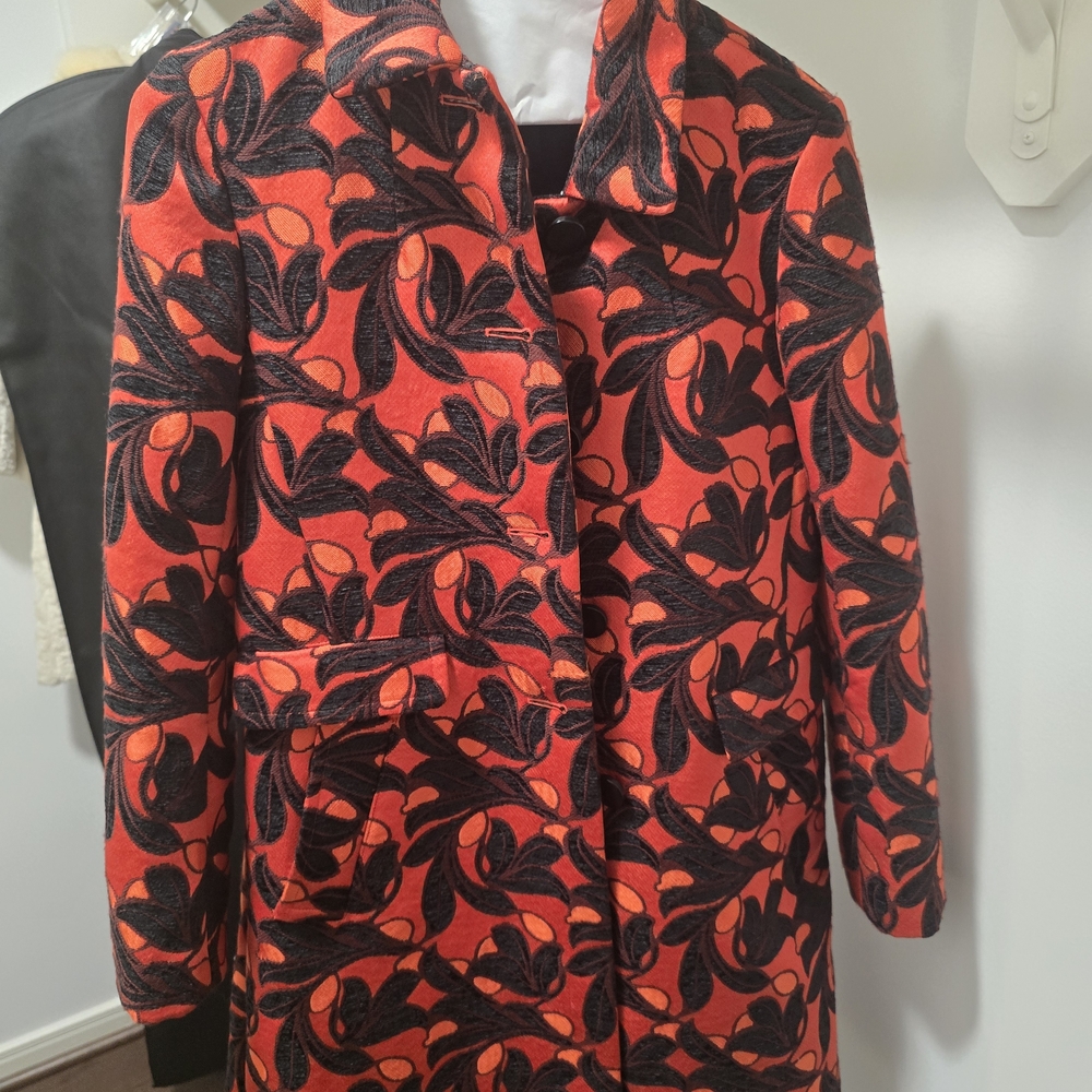 Ann Taylor Red and Black Floral Trench Coat